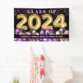 Banderoles Gold Purple Parties scintillant Classe de 2024 Gra (En situation)