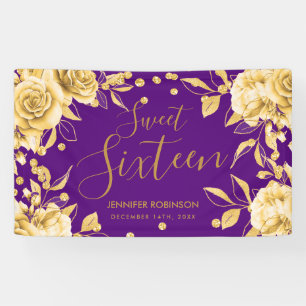 Banderoles Gold Purple Sweet 16 Parties scintillant Confetti 