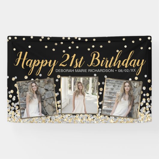 Banderoles Gold Silver Confetti Photo Collage 21e anniversair (Horizontal)