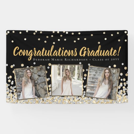 Banderoles Gold Silver Confetti Photo Collage Graduation (Horizontal)
