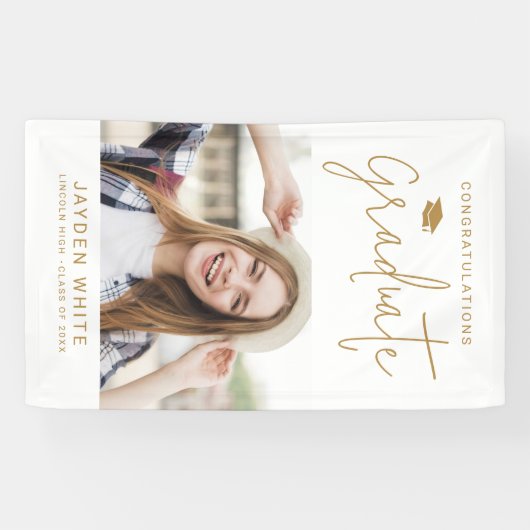 Banderoles Gold Simple Modern Script Photo Graduation Party (Horizontal)