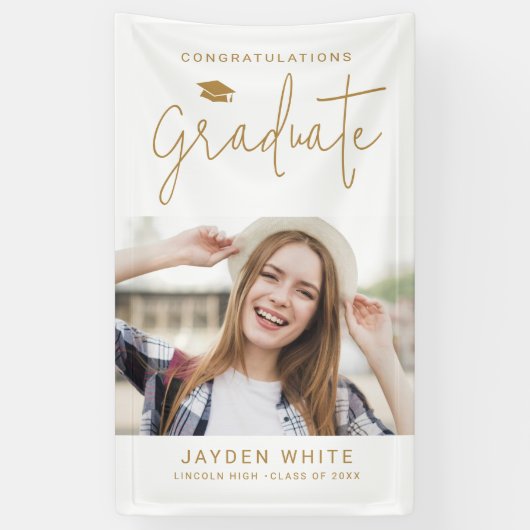 Banderoles Gold Simple Modern Script Photo Graduation Party (Vertical)