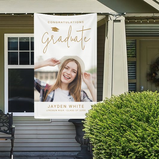 Banderoles Gold Simple Modern Script Photo Graduation Party
