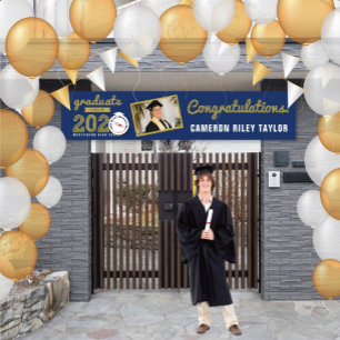 Banderoles Gold Sketch 2024 One Photo Modern Graduation Party