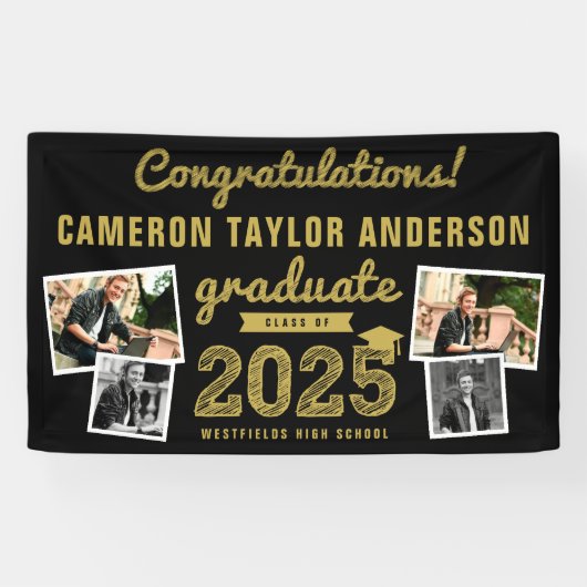 Banderoles Gold Sketch 2025 4 Congrats photo Graduation Party (Horizontal)