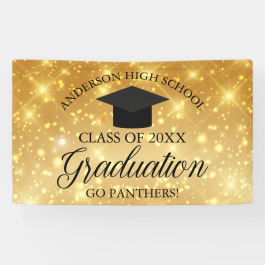 Banderoles Gold Sparkle Custom High School Graduation Party (Horizontal)