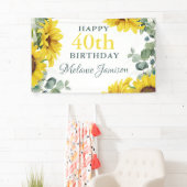 Banderoles Gold Sunflower 40th Birthday Party Banner (En situation)
