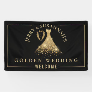 Banderoles Golden Mariage 50e Noms Tux Robe Or Noir