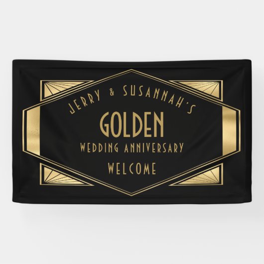 Banderoles Golden Mariage 50th Names Art déco Gold Black (Horizontal)
