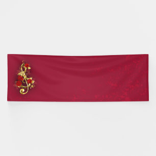 Banderoles Golden Treble Clef avec fleurs Roses