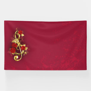 Banderoles Golden Treble Clef avec fleurs Roses