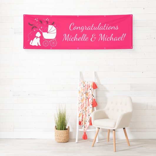 Banderoles Goldendoodle chien Baby shower fille rose (En situation)