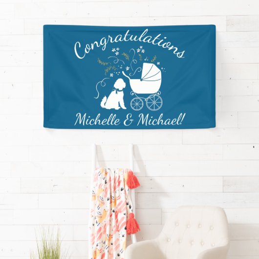 Banderoles Goldendoodle Chien Baby shower Garçon bleu (En situation)