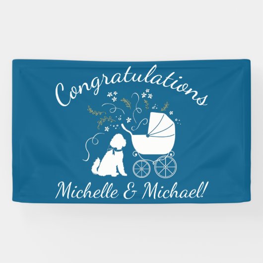 Banderoles Goldendoodle Chien Baby shower Garçon bleu (Horizontal)