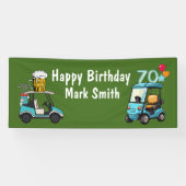Banderoles Golf 70e anniversaire à Golfer avec Golf Cart drôl (Horizontal)
