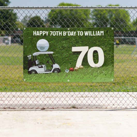 Banderoles Golf Anniversaire Fête au golf avec chariot et bal (En situation)