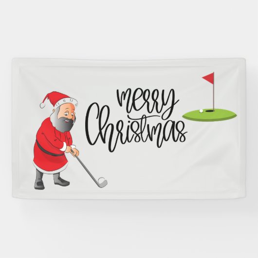 Banderoles Golf Joyeux Noël avec le Père Noël et drapeau (Horizontal)