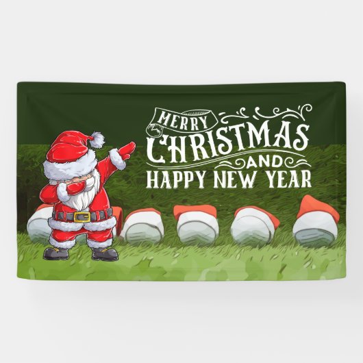 Banderoles Golf Joyeux Noël Père Noël sur vert amusant (Horizontal)