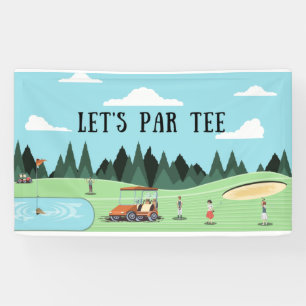Banderoles Golf Party avec Par Tee sur herbe verte aquarelle