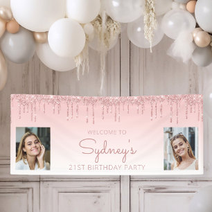 Banderoles Goutte de paillettes roses personnalisée avec deux