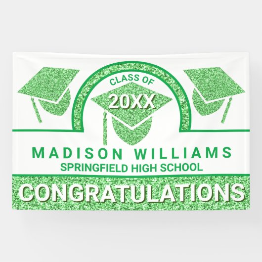 Banderoles Grad Glam Green Casquette Graduation Félicitations (Horizontal)