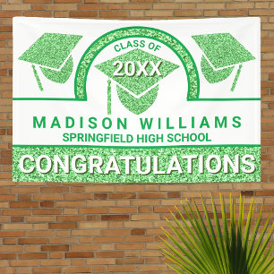 Banderoles Grad Glam Green Casquette Graduation Félicitations