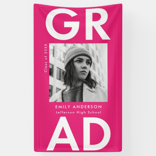 Banderoles Grad Grad Hot Pink Photo Graduation (Vertical)