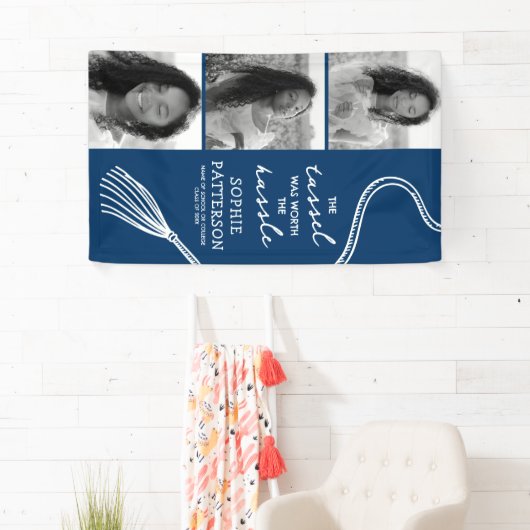Banderoles Grad Tassel 3 Photo Blue Graduation (En situation)