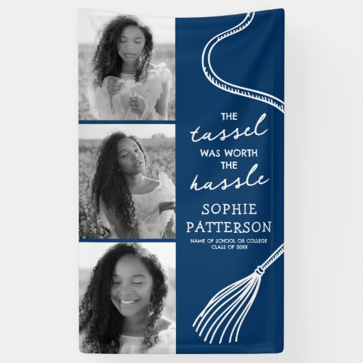 Banderoles Grad Tassel 3 Photo Blue Graduation (Vertical)