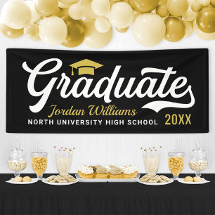 Banderoles Graduate 2025 Gold Black Script Graduation personn