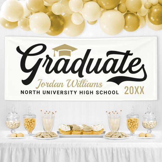 Banderoles Graduate 2025 Gold Black Script Graduation personn