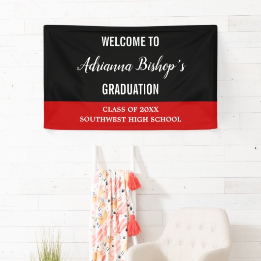 Banderoles Graduate Gras Script Black Red Welcome (En situation)