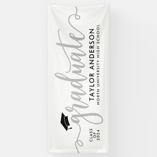 Banderoles Graduate moderne Argent Script Graduation Party (Vertical)