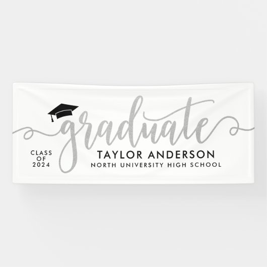 Banderoles Graduate moderne Argent Script Graduation Party (Horizontal)