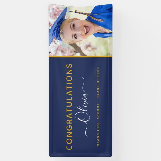 Banderoles Graduation 2022 Marine Blue Gold High School Colle (Vertical)