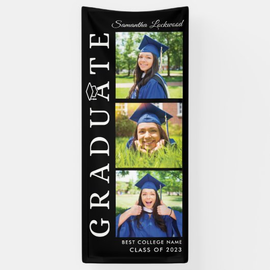 Banderoles Graduation 2025 Photo Collage noir et blanc Grad (Vertical)