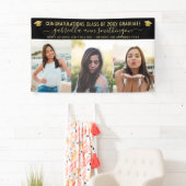 Banderoles Graduation 3 Photo Élégant Script Black Gold (En situation)