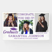 Banderoles Graduation 3 Photo Félicats Grad 2025 Violet Blanc (Horizontal)