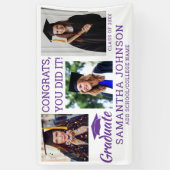 Banderoles Graduation 3 Photo Félicats Grad 2025 Violet Blanc (Vertical)