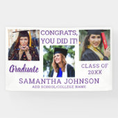 Banderoles Graduation 3 Photo Purple Congrats Graduate 2025 (Horizontal)