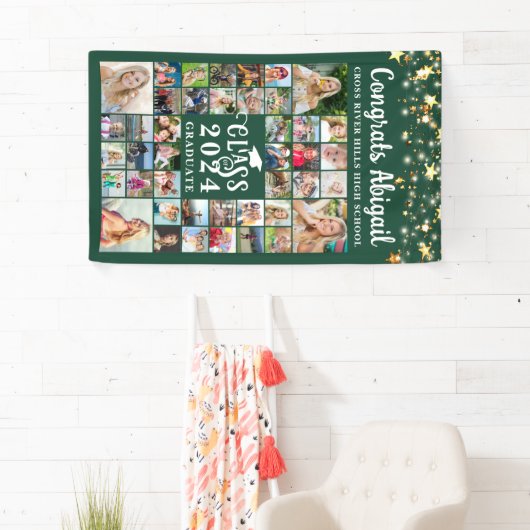 Banderoles Graduation 42 Photo Collage Vert Script Année (En situation)