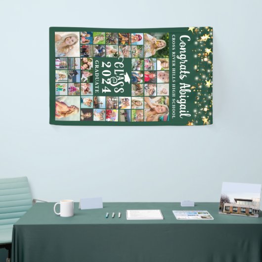 Banderoles Graduation 42 Photo Collage Vert Script Année (Salon professionnel)