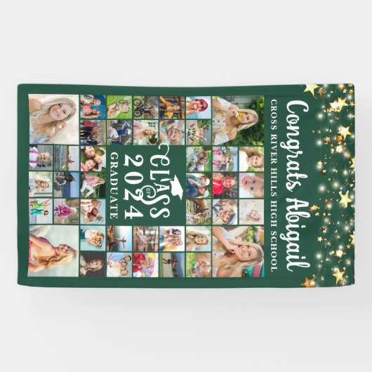 Banderoles Graduation 42 Photo Collage Vert Script Année (Horizontal)