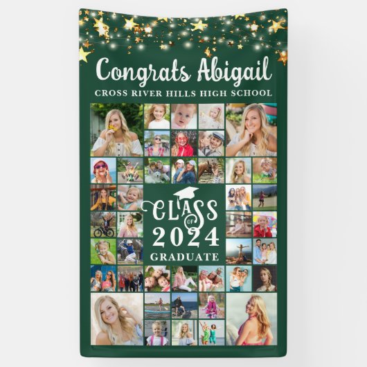 Banderoles Graduation 42 Photo Collage Vert Script Année (Vertical)