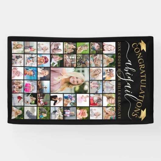 Banderoles Graduation 43 Photo Collage Script Black Gold (Horizontal)