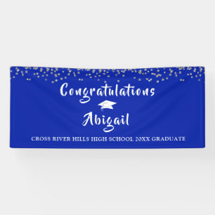 Banderoles Graduation Argent Confetti Brush Script Royal Blue