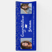 Banderoles Graduation Argent Confetti Script Photo Royal Blue (Vertical)