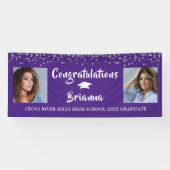 Banderoles Graduation Argent Confetti Script Photo violet (Horizontal)