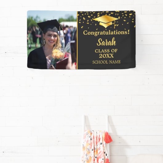 Banderoles Graduation Black & Gold Custom Photo Class Of 2025 (Insitu)