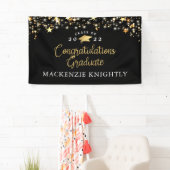 Banderoles Graduation Black Gold Stars Lights Confetti Script (En situation)